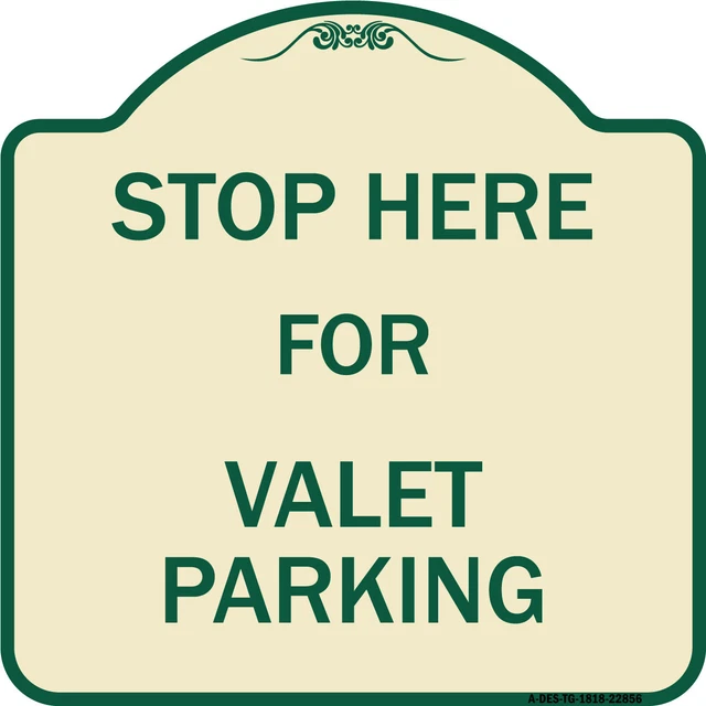 SignMission Designer Series - Stop Here - for Valet Parking Tan & Green