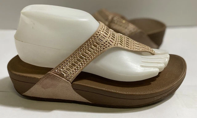 Fit Flop Sandals Womens Size 8 Stud Embellished Rokkit Suede Brown Tan Thong