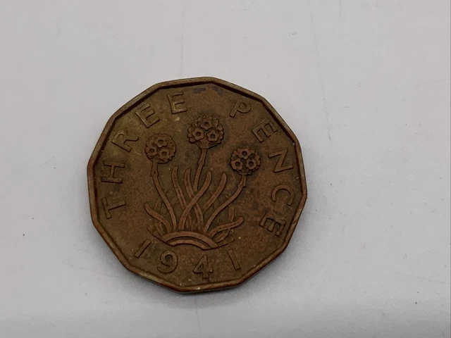 1941 GREAT BRITAIN THREE PENCE WWII ERA CIRCULATED COIN UK Nice!