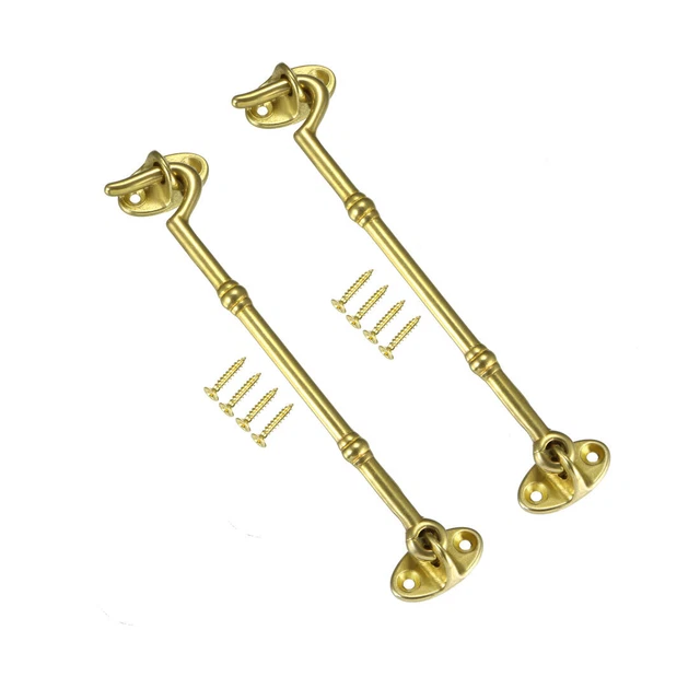 6" Cabin Hooks Eye Latch Door Brass Hook with Mounting Screws Golden 2pcs