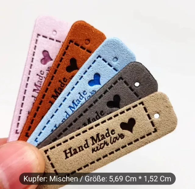 10 Stück Handmade Label Etiketten DIY Leder Patches bunt Hand Made with Love