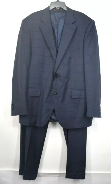 Peter Millar Mens Dark Navy Windowpane 2 Piece Suit Button Notch Wool 42R