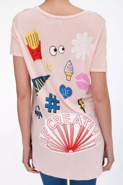 $135 LAUREN MOSHI Kelis SCOOPED Hem TEE SHIRT Top BE CREATIVE Armour Pink ( S )