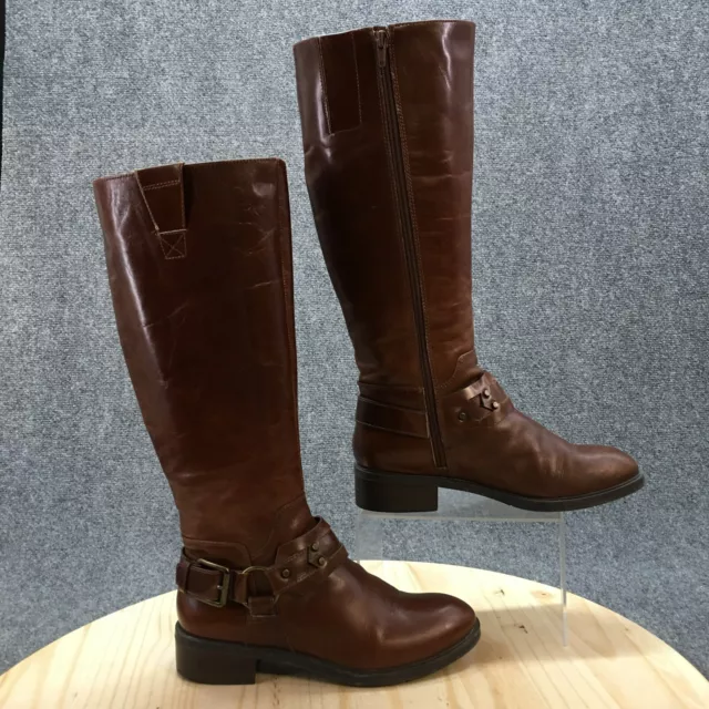 Nine West Boots Womens 7.5 M Jamison Tall Riding Brown Faux Leather Side Zip