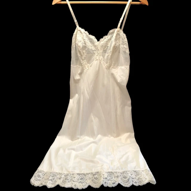 Vintage Van Raalte Full Slip Ivory Nylon And Lace Size 36 Sheer Bodice USA Made