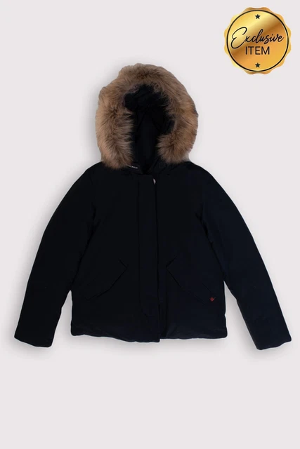 RRP €670 WOOLRICH Piumino Parka Taglia 12Y Logo Staccabile Pelliccia di procione Cerniera Intera