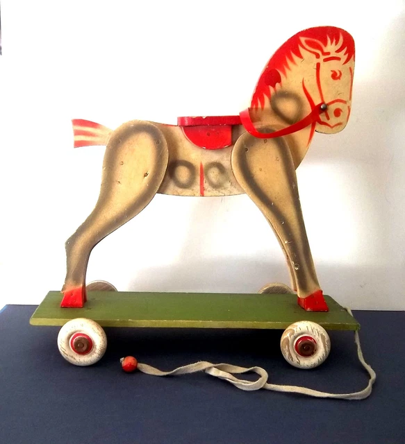 CHEVAL D'ATTELAGE EN TÔLE MADE IN JAPAN ANCIEN JOUET MÉCANIQUE