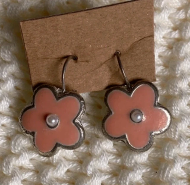 veri orecchini pendenti vintage argento a forma di fiore bambino rosa perle gancio y2k anni '90