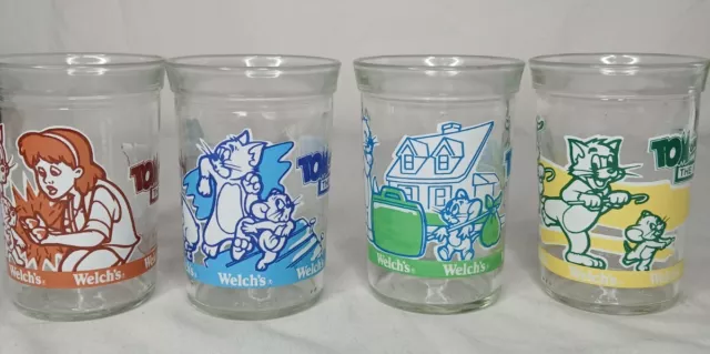 Welch's Tom and Jerry The Movie 1993 Jelly Drinking Glasses - Set of 4 EXCELLENT