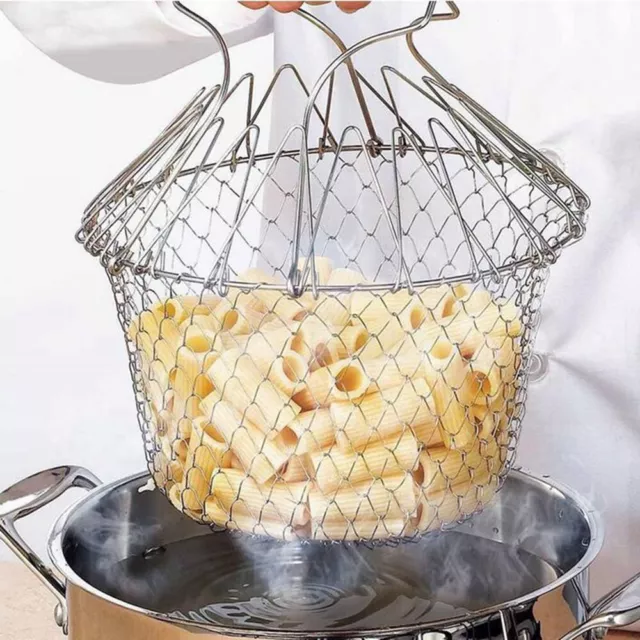 Stainless Steel Folding Frying Basket Fryer Strainer Cook Colander Kitchen