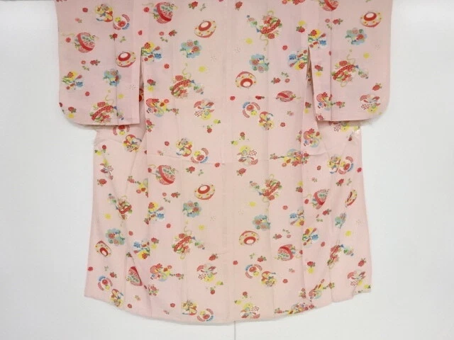 37874# Japanese Kimono / Antique Summer Kimono For Girls / Toys & Flowers