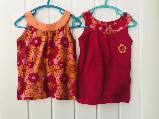 M&S baby girl sleeveless retro floral vest top bundle x2, 12-18 months (1-1.5y)