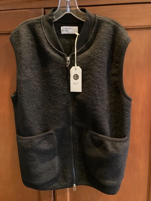 NEW Universal Works Zip Waistcoat Black Wool Fleece Size Large NWT Free Shipping