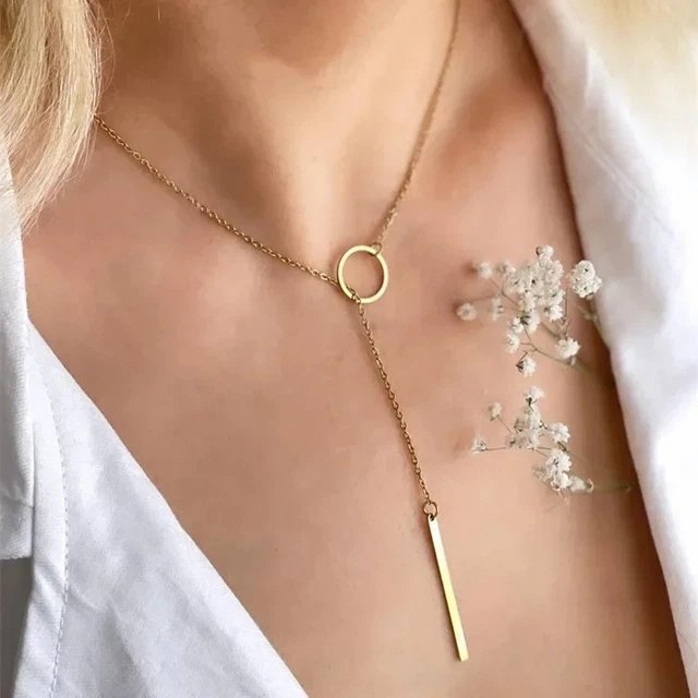 Collier Sautoir Doré Double Y - Acier Inoxydable - Bijoux Femme - Neuf Avec étiquettes