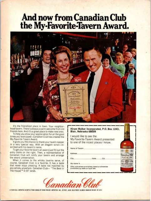 1974 Canadian Club Whiskey Vintage Print Ad My Favorite Tavern Award Imported