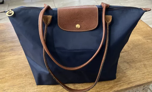 LONGCHAMP LE PLIAGE Tote Shopping Bag Blue Modele Depose Nylon Brown ...