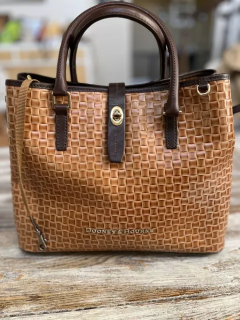 Dooney & Bourke Claremont Woven Perry Satchel Light Brown And Dark Brown