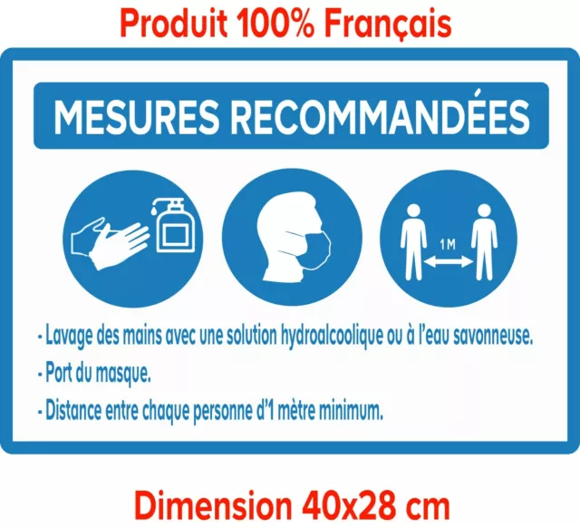 LOT DE 10 Stickers Adhésif Autocollants Mesures recommandées et GESTES BARRIÈRES