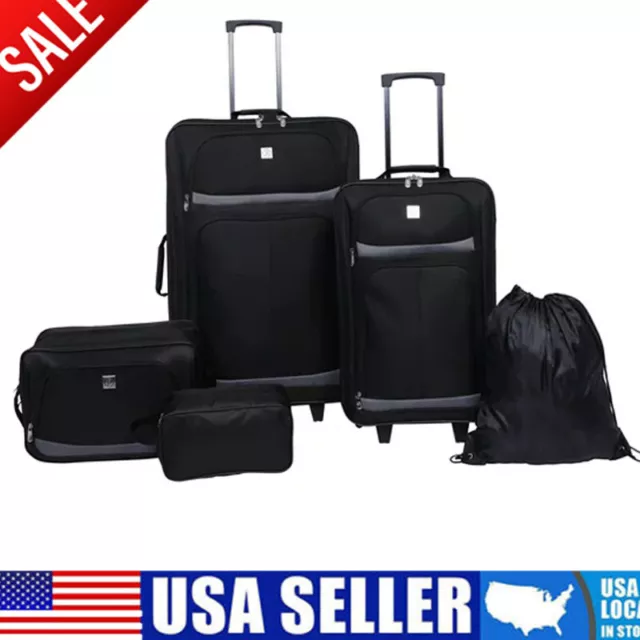 5 Pcs Luggage Set Trolley Suitcase Carry On Travel Upright 2 Wheel Portable US