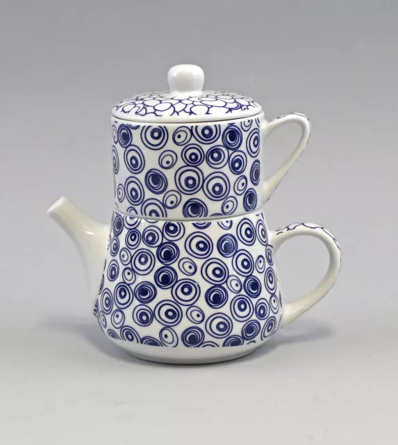 9952415 Tea for One-Set Porcelana Brillante Nipón Sílice/Círculos Azul H16cm 0,35L