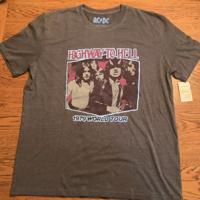 NWTs Lucky Brand ACDC Highway To Hell T-Shirt  1979 World Tour Gray Sz Large