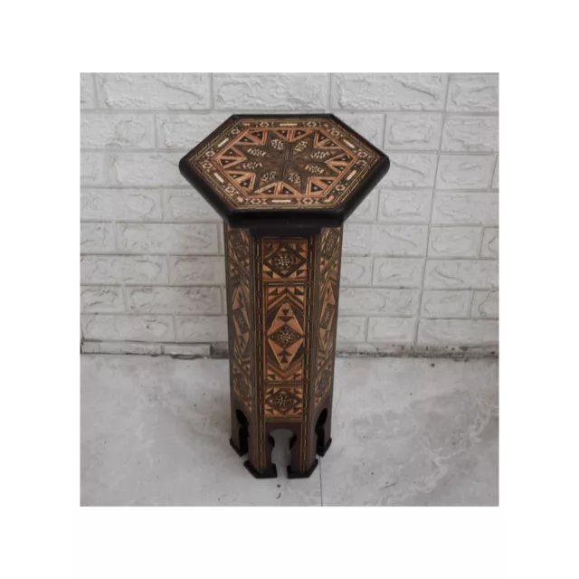 Handmade Mosaic Side Table, Moroccan Marquetry Inlaid Table, Wooden Table