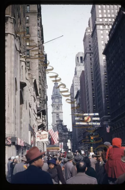 Philadelphia Street Scene Signs People 35mm Slide 1950s Red Border Kodachrome