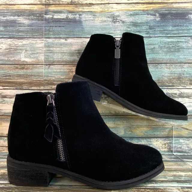 Blondo Waterproof Ankle Boots Womens Size 6.5 Wide Black Suede Zip Up Block Heel