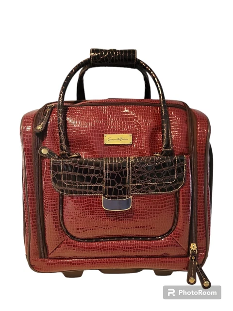 Samantha Brown Crocodile Embossed 16" Rolling Carry-on Underseat Bag Set Maroon 2
