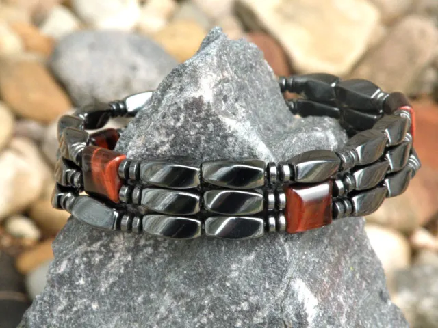 Mens Womens Magnetic Bracelet Anklet SUPER STRONG Clasp RED TIGER EYE 3 row