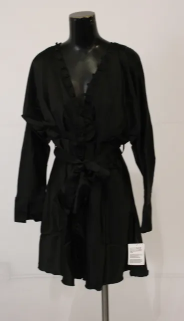 ASOS Design Women's Satin Batwing Button Front Mini Dress DS1 Black Size 12:US 8
