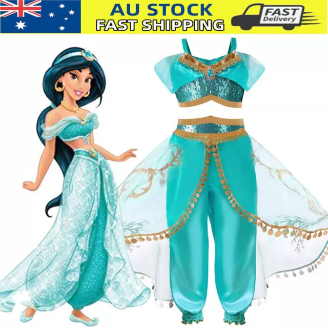 Girls Princess Jasmine Aladdin Kids Child Halloween Cosplay Costume Fancy Dress