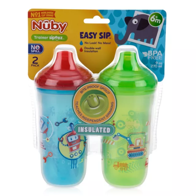 Nuby Insulated Hard Spout Sippy Cup 2-Pack - No Spill & No Leaks - 9oz/270ml