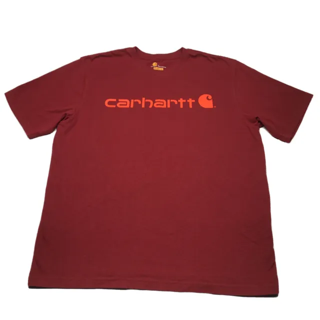 Carhartt T-Shirt Mens Large Maroon Red Orange Logo Workwear USA Outdoors Country