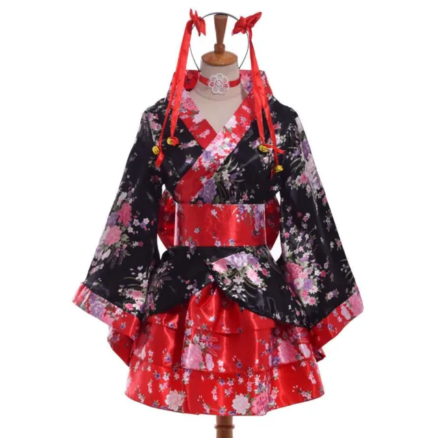 Japanese Women Kimono Lolita Maid Uniform Outfit Anime Cosplay Costume Dress 7