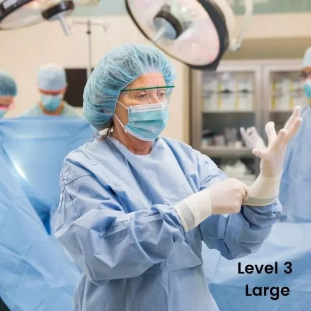 (10) AAMI Level 3 Fabric Reinforced Sterile Surgical Medical Gowns Size Large