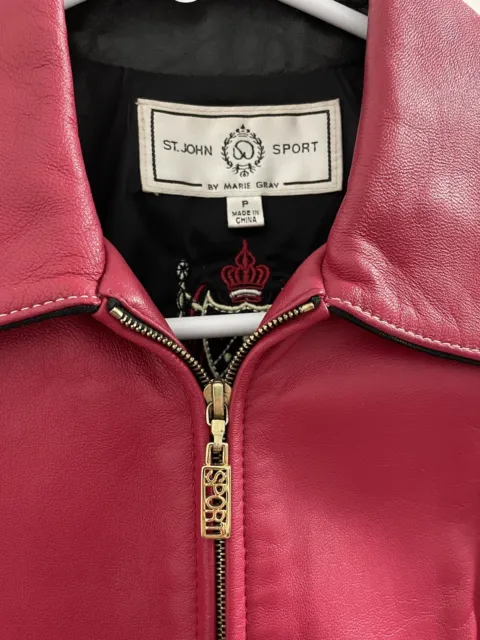 St. John Sport by Marie Gray Red Leather Jacket Size P EUC