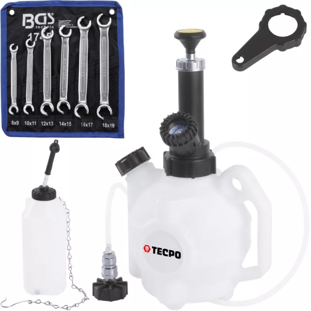 TECPO BREMSEN-ENTLÜFTUNGSGERÄT ENTLÜFTER 4L + BGS BREMSLEITUNG SCHLÜSSEL 8-19mm