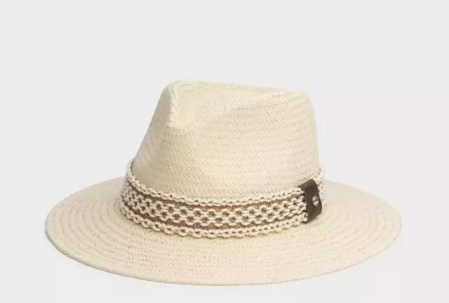 $225 Rag & Bone Women's Beige Straw Packable Fedora Net Band Hat Size M 3