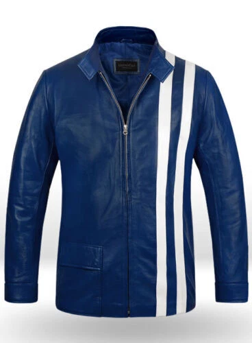 Blue Leather Jacket Men Moto Pure Lambskin Biker Size S M L XL XXL Custom Made