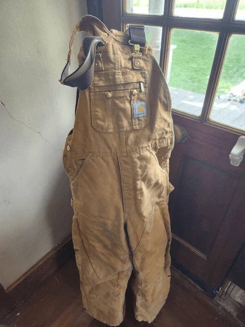 Carhartt tan insulated bib overalls size 30x30