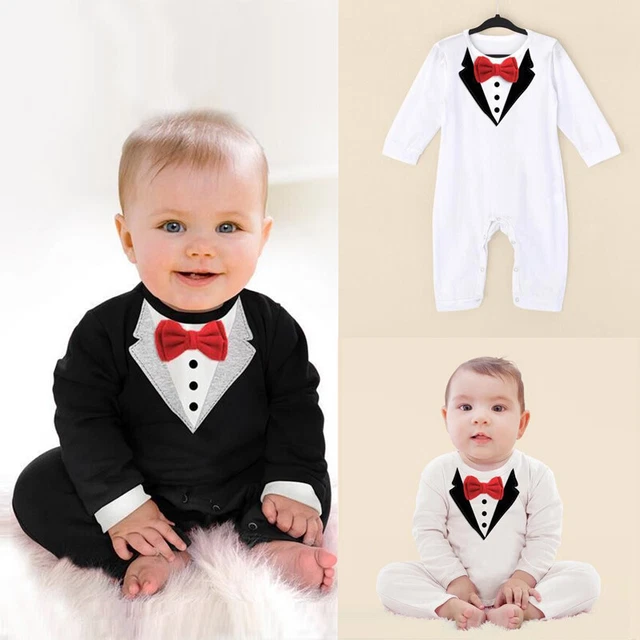 Newborn Infant Baby Boys Gentleman Clothes Bowtie Suit Romper Bodysuit Outfit