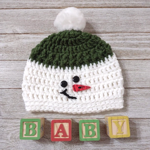 crochet baby snowman hat Newborn 0/3 months girls boys unisex handmade green