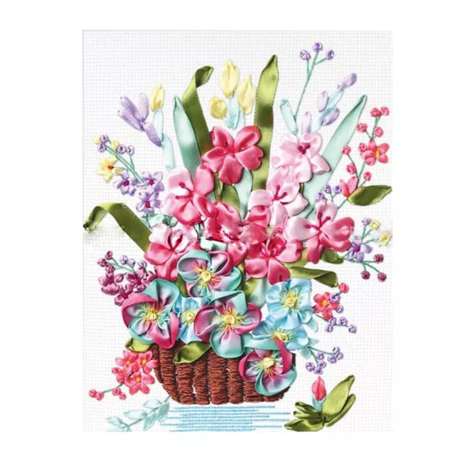 Silk Ribbon Embroidery Kit Stitchwork Flower Bouquet DIY Work Birthday Gift