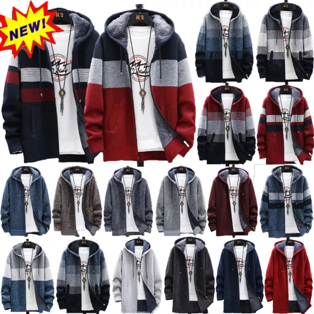 Men Thick Warm Fleece Lined Hooded Hoodie Winter Zip Up Coat Jacket Sweatshirt