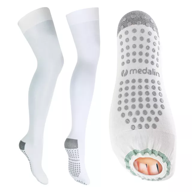 Saphena - Open Toe Thigh High Anti Embolism Compression Stockings with Grips