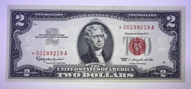 1963  Star Note ($2) Dollar Red Seals United States Legal Tender  Uncirculated