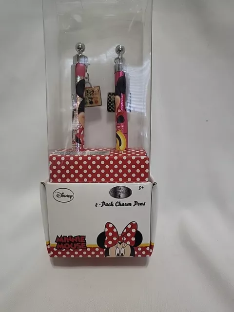 Disney Impossible To Find Minnie Mouse 2 Charm Pen Set Never Used In Box