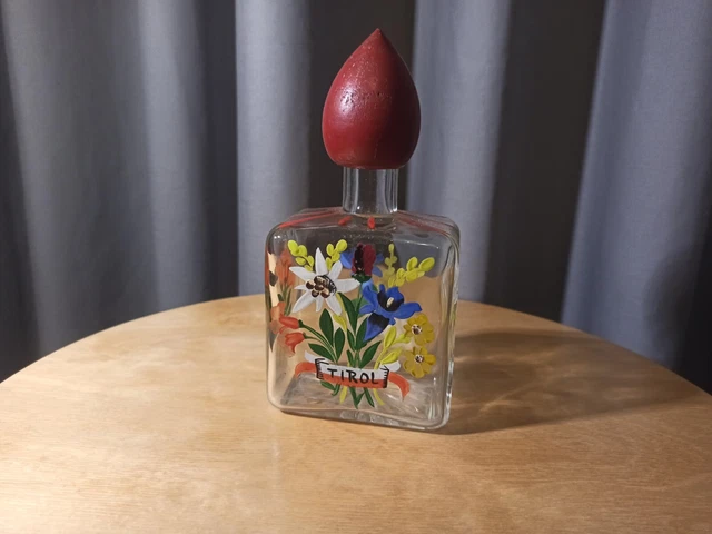Vintage Tirol Large Perfume Bottle hand painted Glass Austria Flower Gift Color