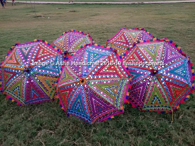 Indian Embroidered Umbrella Hippie Vintage Traditional Sun Shade Parasols Lot